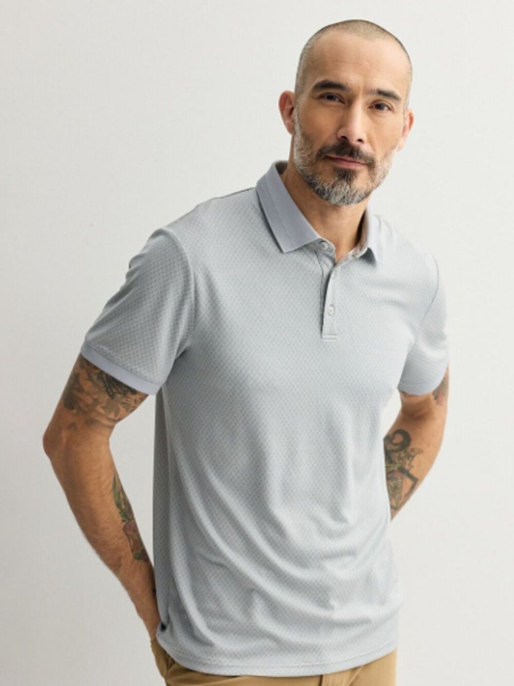 Men's FLX Commuter Polo Short Sleeve, Medium, Sleet (Grey) Pattern